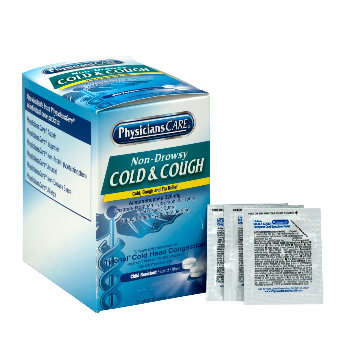 PhysiciansCare Cold & Cough Congestion Medication, 50x2/Box - First Aid Safety